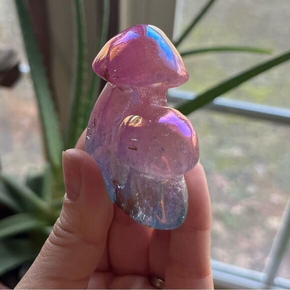 Aura Garden Clear Quartz Crystal Double Mushroom Carving 103g 2.75”x2.25” - Picture 5 of 7